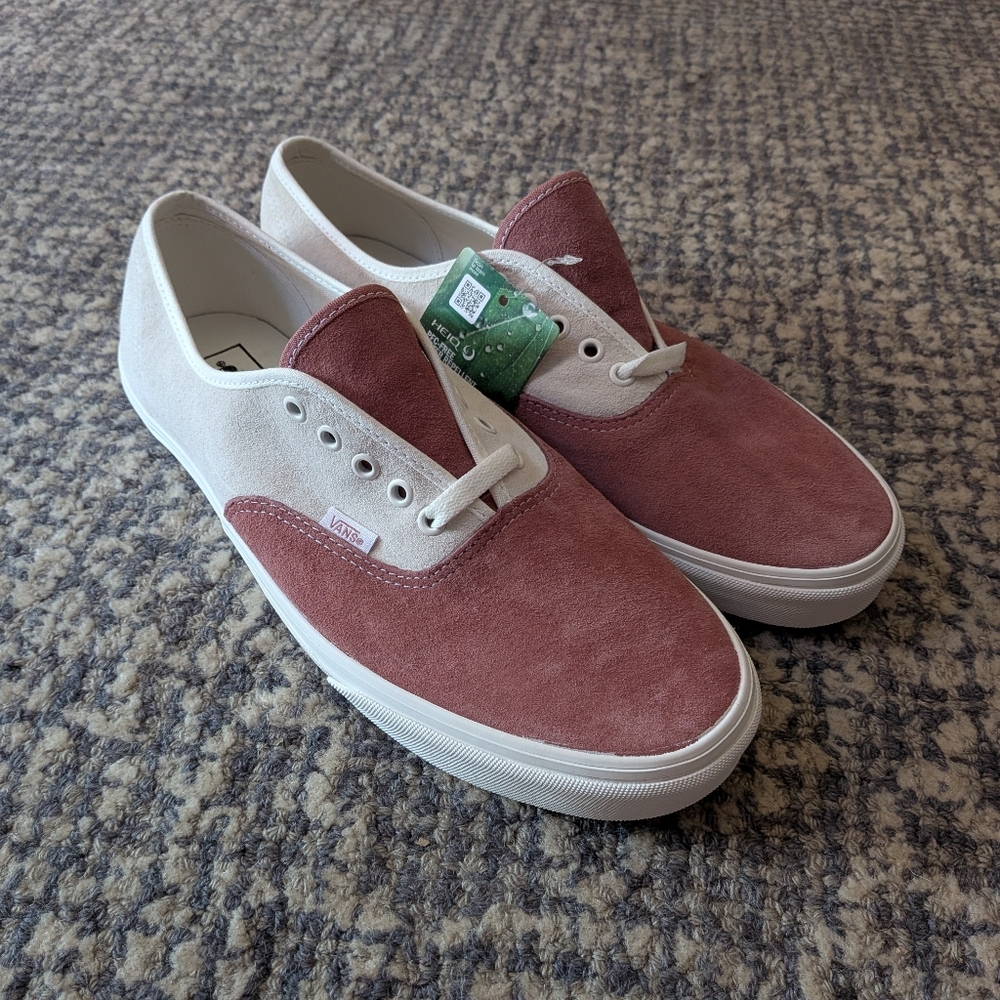 NEW Mens Vans Authentic Pig Suede Withered Rose Pink White Sneaker Shoes Size 13